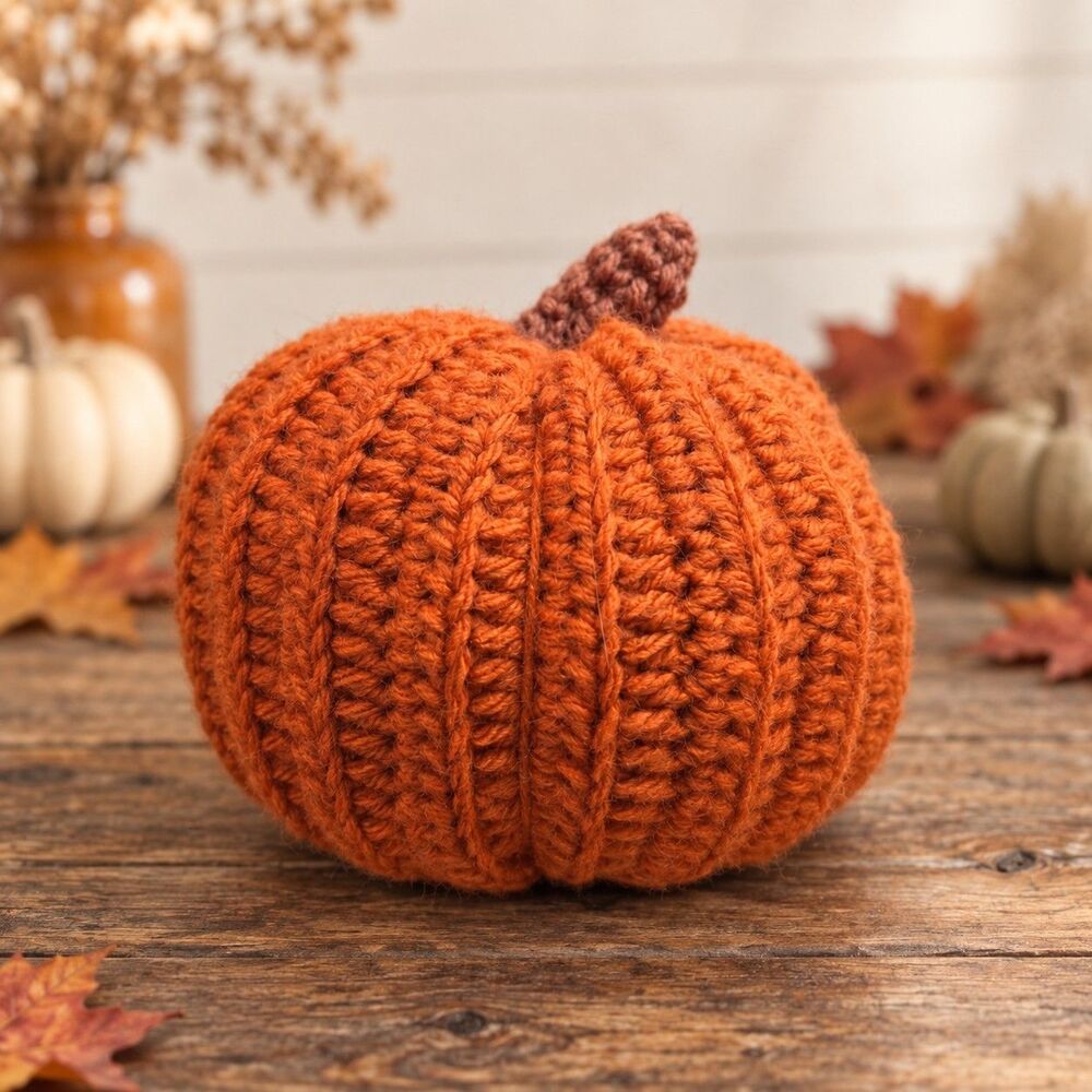 New Handmade Crochet Pumpkin Orange Fall Autumn Thanksgiving Home Decor Plush
